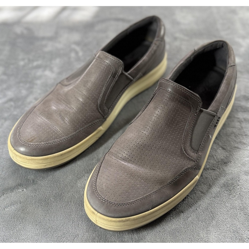 ECCO Shoes Mens Size 12 (EU 46) Gray Slip On Leather Perforated Comfort 504074